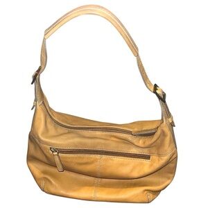 STONE MOUNTAIN tan Pebble Leather Baguette Purse